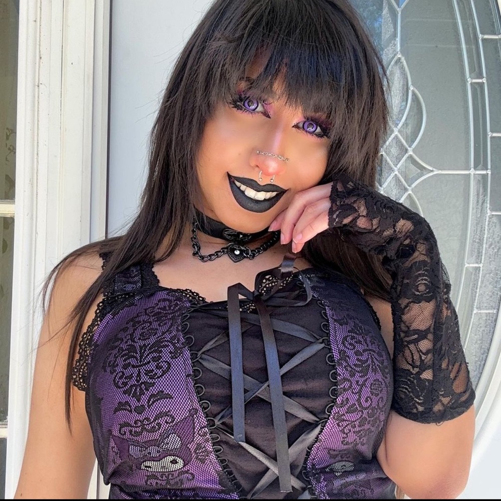 Kuromi mesh lace up top